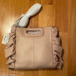 Maje Blush Nude Ruffle Leather Crossbody Bag NWT